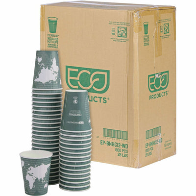 Eco-Products 12 oz World Art Insulated Hot Beverage Cups, Green, 600 / Carton, ECOEPBNHC12WD