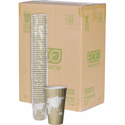Eco-Products 16 oz World Art Insulated Hot Beverage Cups, Tan, 600 / Carton, ECOEPBNHC16WD