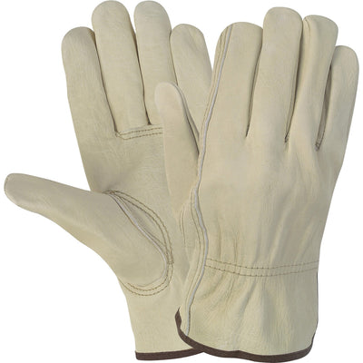 MCR Safety Durable Cowhide Leather Work Gloves, Cream, 2 / Pair — view 1