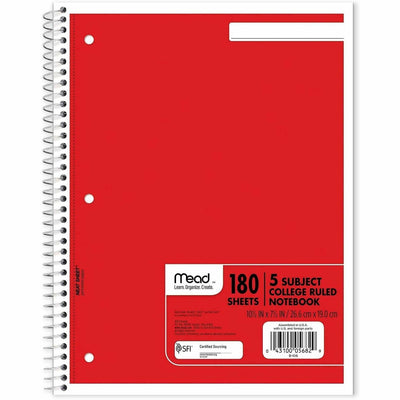 ACCO Mead 5-subject Spiral Notebook, 7 1/2" x 10 1/2", MEA05682