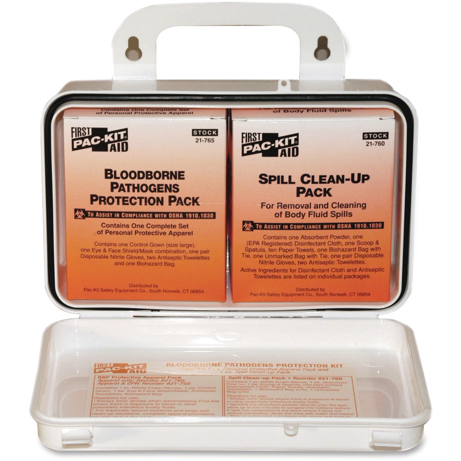 Pac-Kit Safety Equipment Bloodborne Pathogens Kit, 7.5" x 4.5", White, 27, 1 Kit, PKT3060