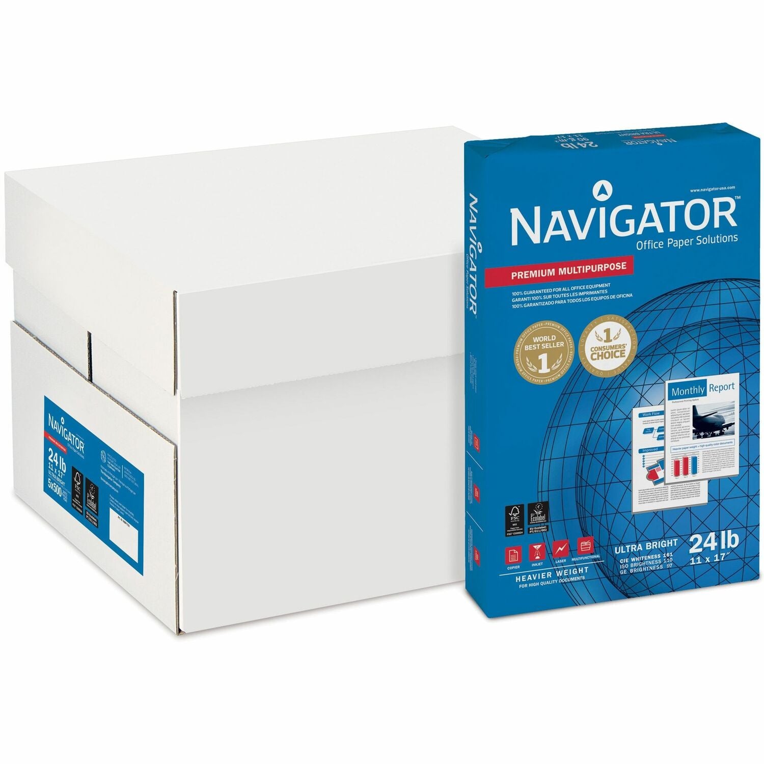 Navigator Platinum Superior Productivity Multipurpose Paper - Silky Touch - Bright White, 1 Carton