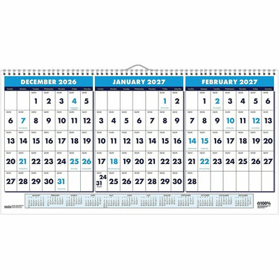 House of Doolittle 3-month Horizontal Wall Calendar, Multi, 12", HOD3648