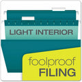 TOPS Pendaflex 1/5 Tab Cut Legal Hanging Folder, Teal, 8 1/2" Width x 14" Length, 25 / Box, PFX415315TEA