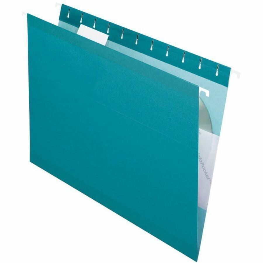 TOPS Pendaflex 1/5 Tab Cut Letter Recycled Hanging Folder, Teal, 8 1/2" Width x 11" Length, 25 / Box — view 1
