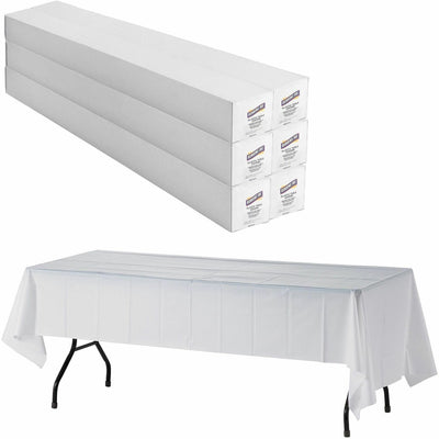 Genuine Joe Banquet-Size Plastic Tablecover, White, 6 / Carton — view 1