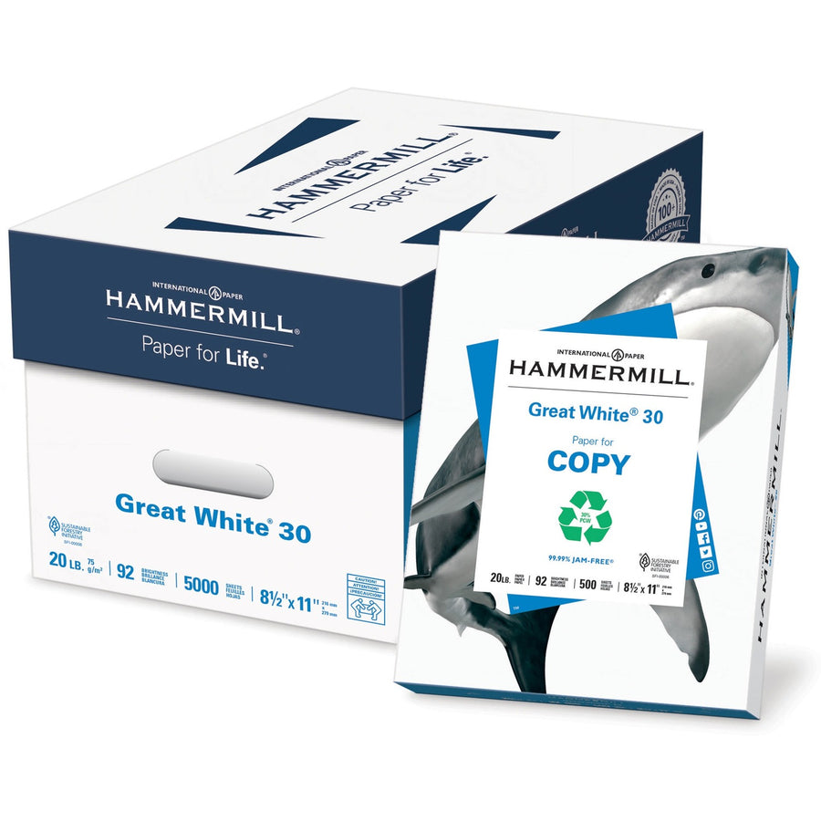 International Paper Hammermill Great White Recycled Copy Paper - White, 8 1/2" x 11", 40 / Pallet — view 1