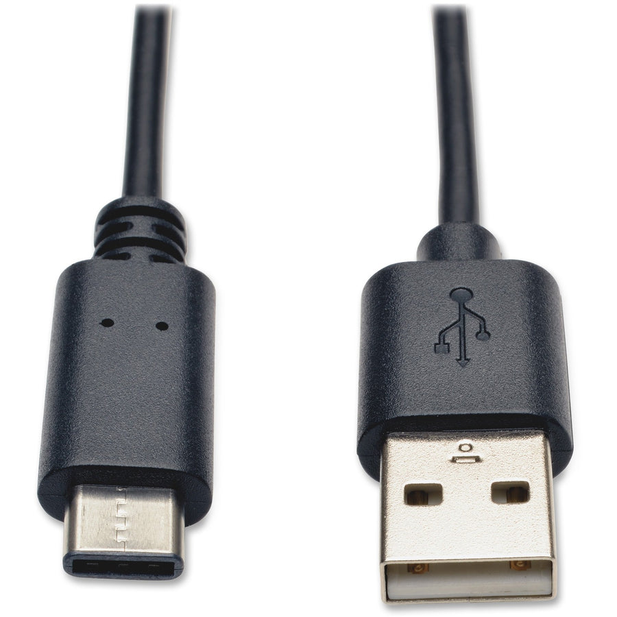 Tripp Lite series USB Type-A Male to USB-C Hi-speed Cable, Black, Strain Relief, TRPU038003