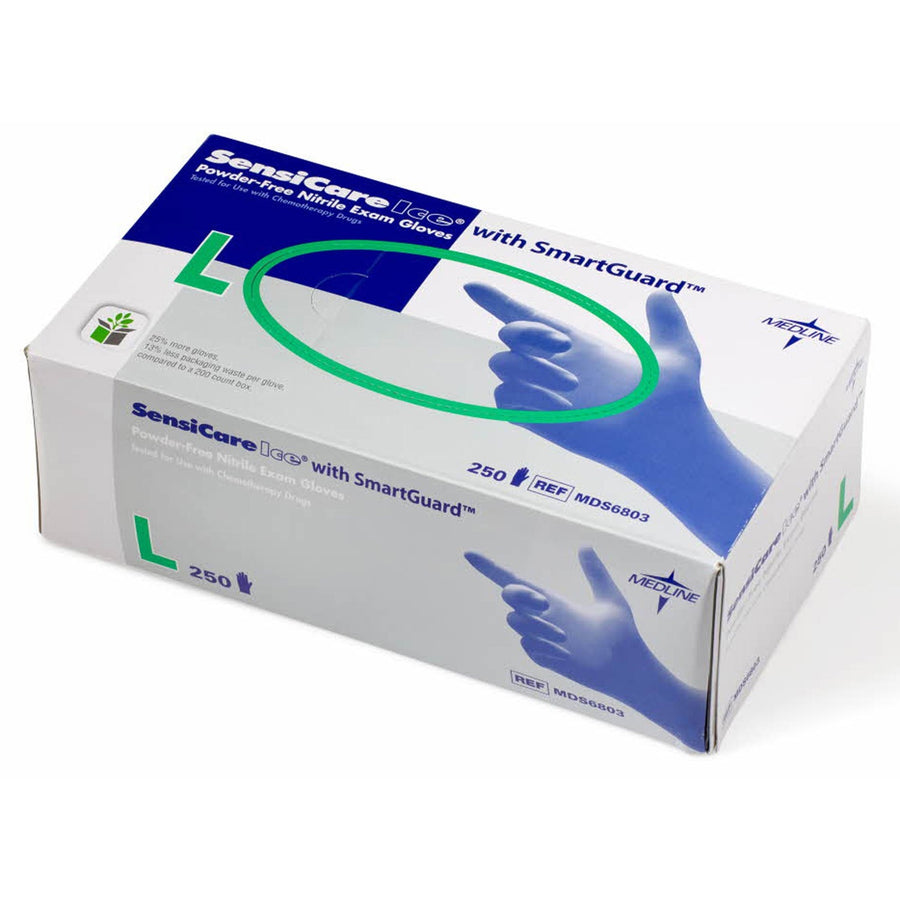 Medline SensiCare Ice Blue Nitrile Exam Gloves, Dark Blue, 250 / Box — view 1