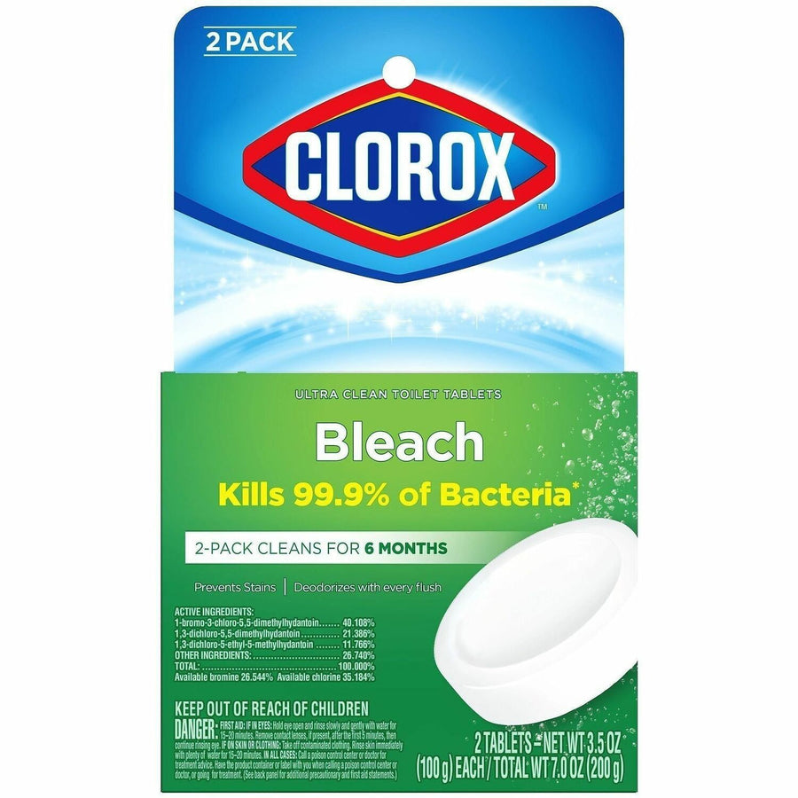 Clorox Ultra Clean Toilet Tablets Bleach, 2" x 7.25", White, Deodorize, CLO30024