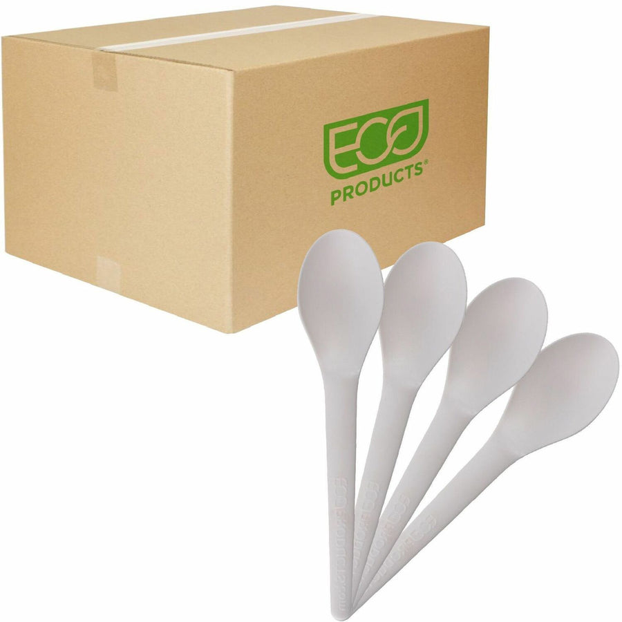 Eco-Products 6" Plantware High-heat Spoons, Pearl White, Polylactic Acid (PLA), 1, Break Resistant, 20 / Carton, ECOEPS013