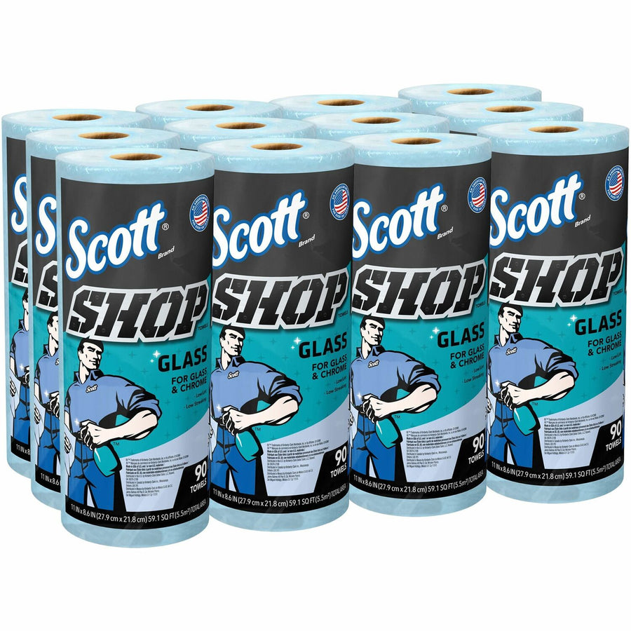 Scott Glass Cleaning Shop Towels, Blue, Perforated, 1 Carton, KCC32896