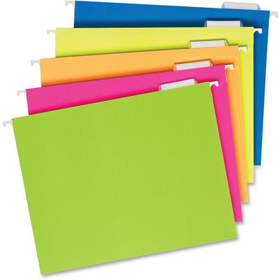 TOPS Pendaflex 1/5 Tab Cut Letter Hanging Folder, Fluorescent Assorted, 8 1/2" Width x 11" Length, 25 / Box, PFX81672