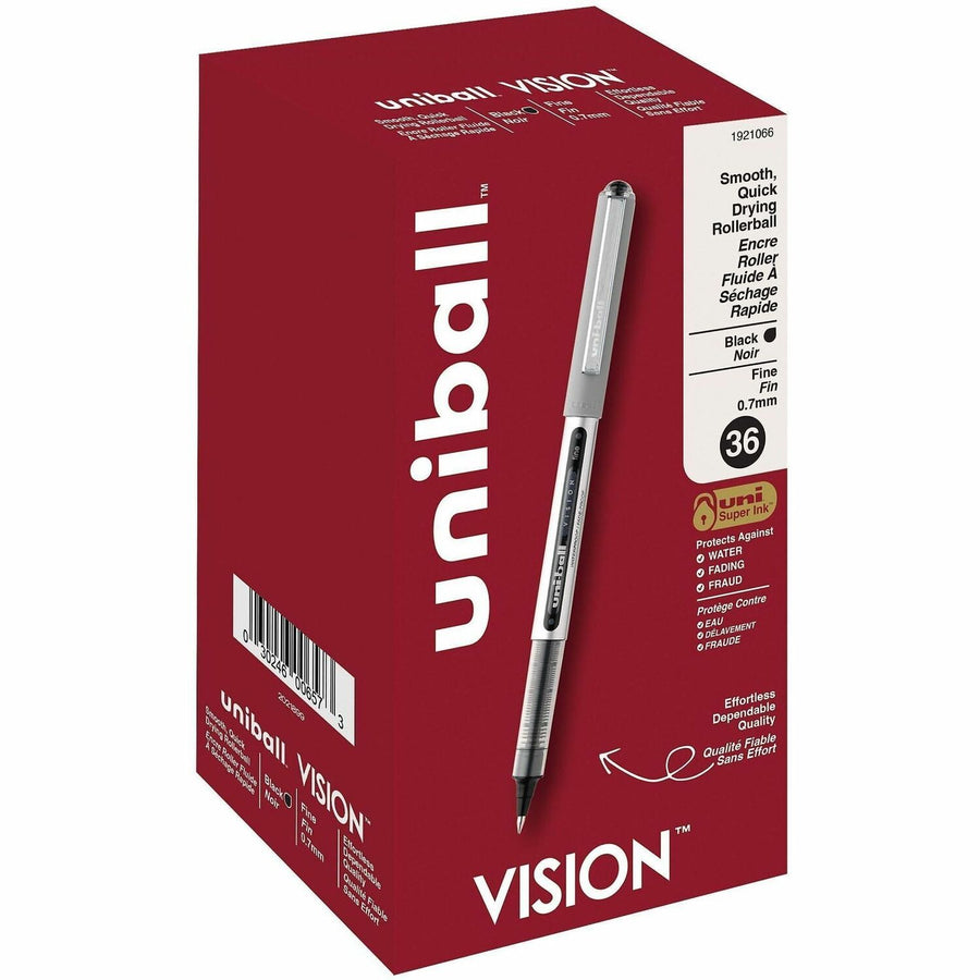 uniball™ Vision Rollerball Pens, Black, Archival-safe, 36 / Pack, UBC1921066