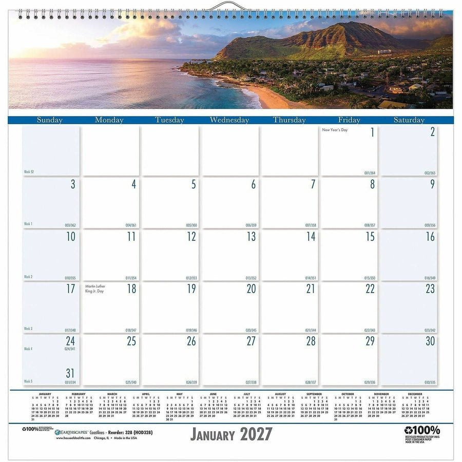 House of Doolittle Coastlines Monthly Wall Calendar, Sea Blue, 12EA/PK 4PK/CT — view 1
