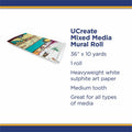 Dixon Ticonderoga UCreate Mixed Media Paper Roll, White, 1 Roll, PAC4845