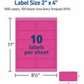 Avery 2" x 4" Neon Shipping Labels with Sure Feed, 1,000 Labels (5974), Neon Magenta, 5 / Pack, AVE5974
