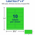 Avery 2"x 4" Neon Shipping Labels with Sure Feed, 1,000 Labels (5976), Neon Green, 5 Pack, AVE5976