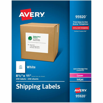 Avery Shipping Address Labels, 250 Labels, Full Sheet Labels, Permanent ), White, 250 / Box — view 1