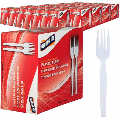 Genuine Joe Heavyweight White Plastic Forks, 40 / Carton, GJO0010430CT