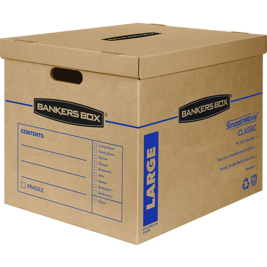 Bankers Box SmoothMove Moving Boxes, 17.6" x 17.4", Kraft, Lid, 5 / Carton, FEL7718201