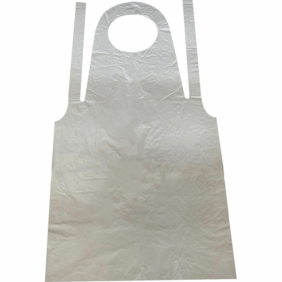 Genuine Joe 50" Disposable Poly Apron, White, Polyethylene, 1 / Pack, GJO85141