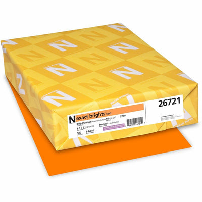 Neenah Paper Exact Brights Smooth Colored Paper - Orange, Bright Orange, 8 1/2" x 11", 1 Pack, WAU26721