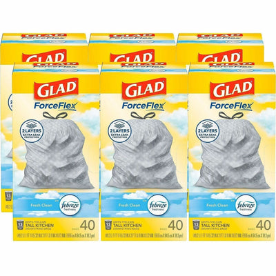 The Clorox Glad ForceFlex Tall Kitchen Drawstring Trash Bags, White, 6 / Carton, CLO78361CT