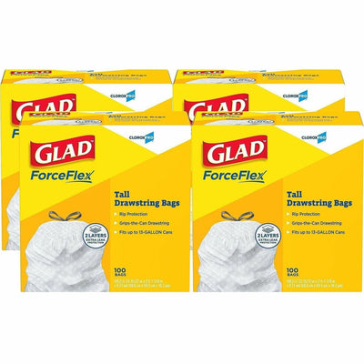The Clorox Glad ForceFlex Tall Kitchen Drawstring Trash Bags, White, 4 / Carton, CLO78526CT