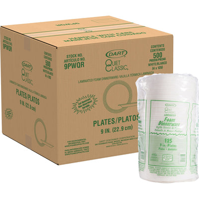 Dart Container Quiet Classic 9" Laminated Foam Plates, White, 4 / Carton, DCC9PWQRCT