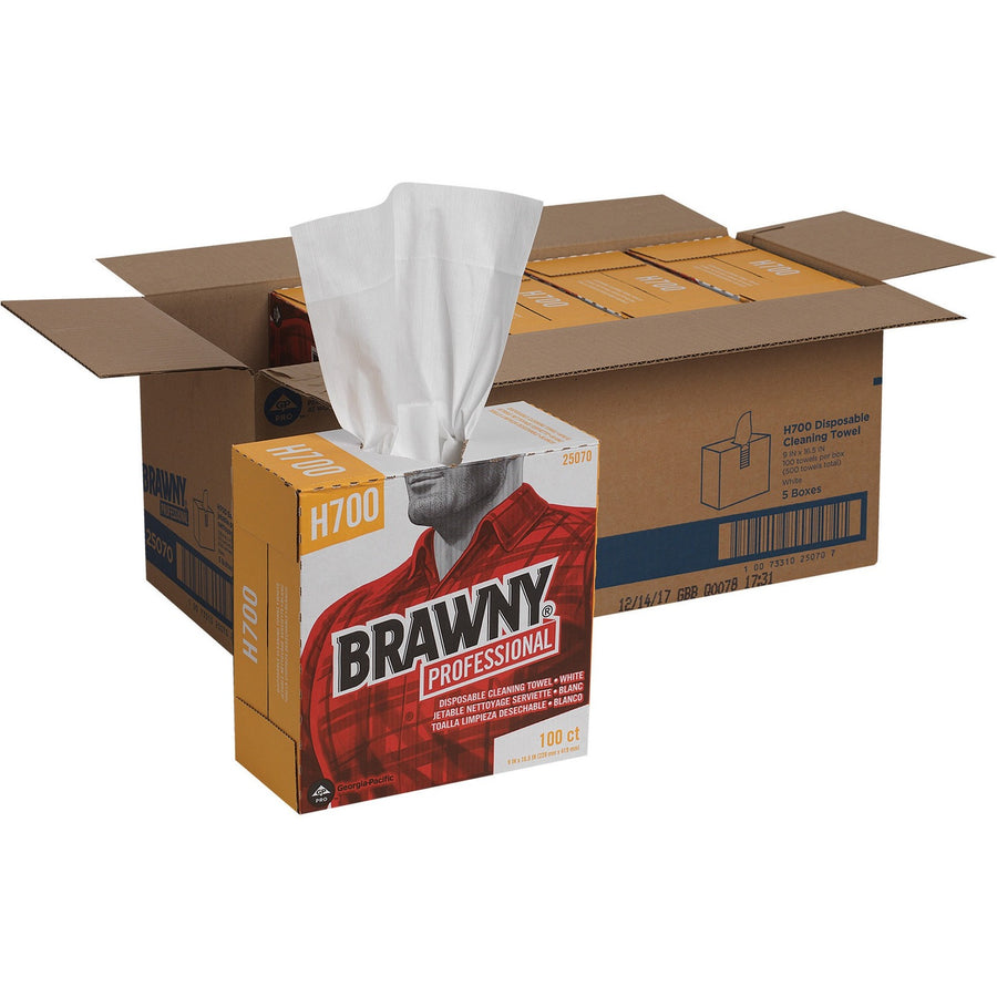 Brawny® Professional H700 Disposable Cleaning Towels, White, Pulp Fiber, Chemical Resistant, 5 / Carton, GPC25070CT