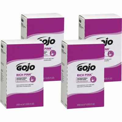 Gojo Rich Pink Antibacterial Lotion Soap Refill, 4 / Carton, GOJ722004CT