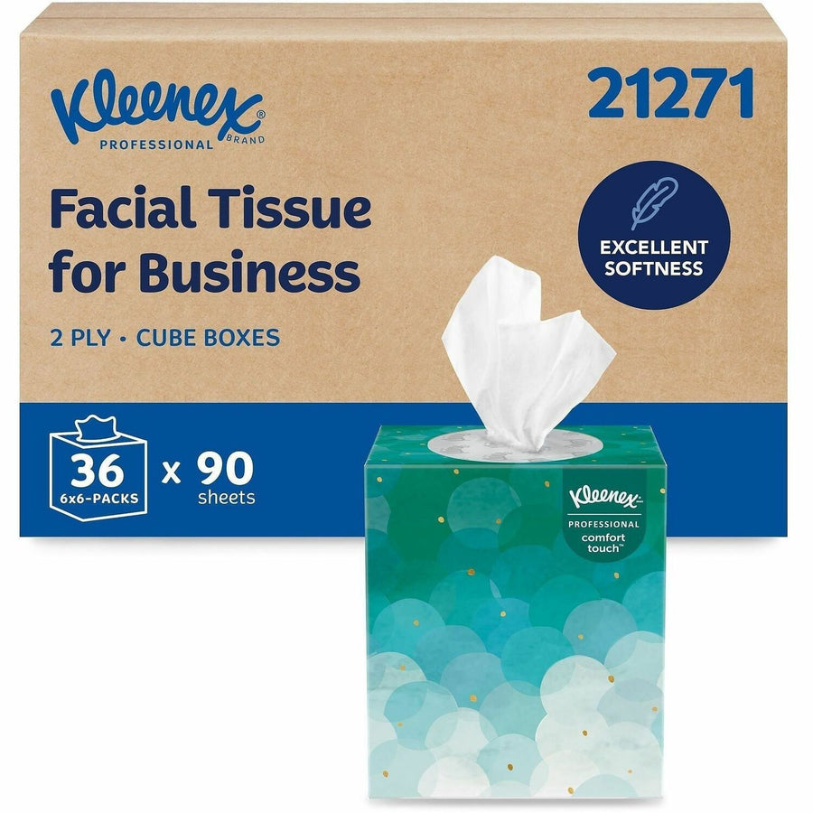 Kleenex Professional Facial Tissue Cube for Business, White, Paper, Strong, 6 / Carton, KCC21271CT