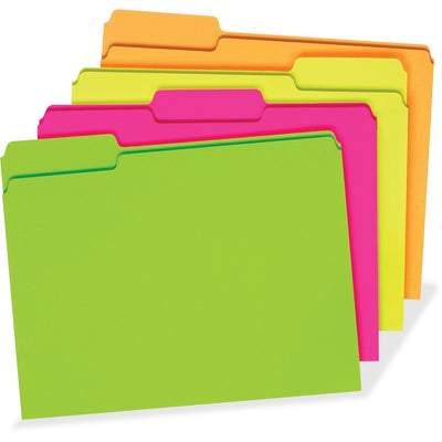 TOPS Pendaflex 1/3 Tab Cut Letter Recycled Top Tab File Folder, Fluorescent Yellow, 8 1/2" Width x 11" Length, 24 / Pack, PFX40523