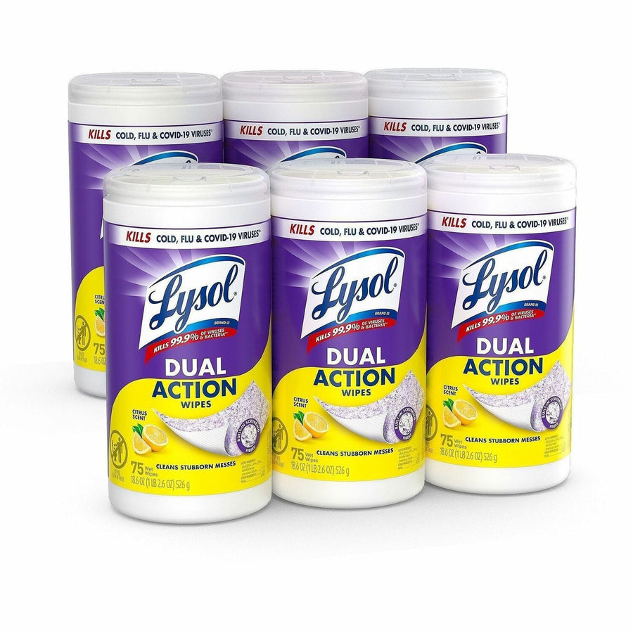 Lysol Dual Action Wipes, White/Purple, Anti-bacterial, 6 / Carton, RAC81700CT