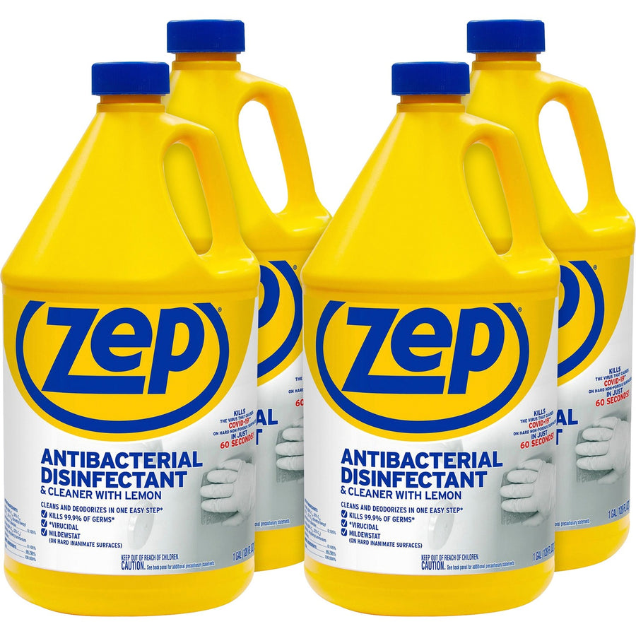 Zep Antibacterial Disinfectant and Cleaner, Blue, 4 / Carton, ZPEZUBAC128CT