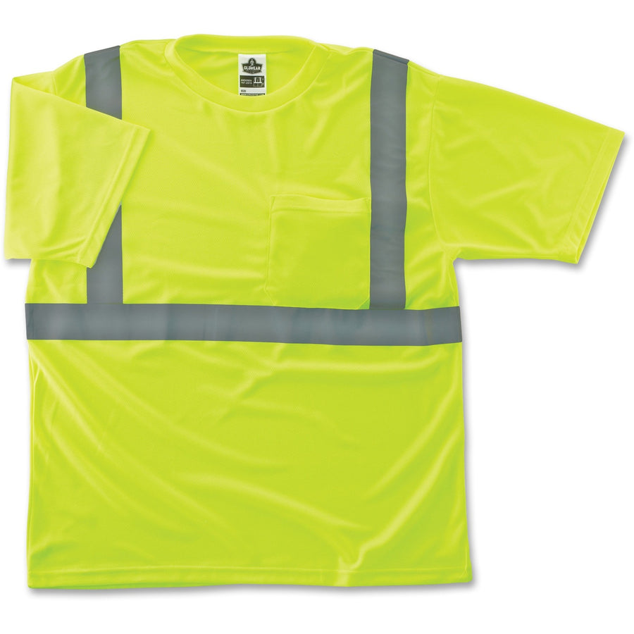 Ergodyne Class 2 Reflective Lime T-Shirt, GloWear, 2 XL, Silver, Polyester, High Visibility, EGO21506