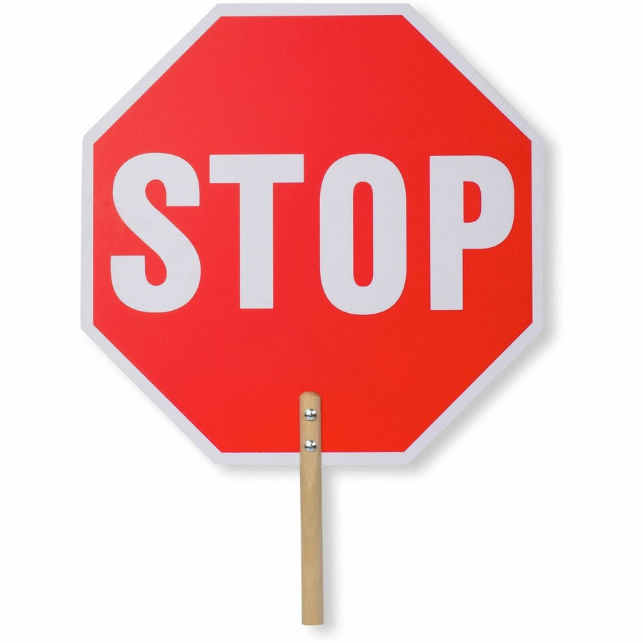 Tatco Handheld Stop Sign, 18" x 18", Wood, Comfortable Grip, TCO17520