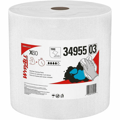 Kimberly-Clark Wypall GeneralClean X60 Multi-Task Cleaning Cloth Jumbo Roll, White, 1100 / Roll, KCC34955