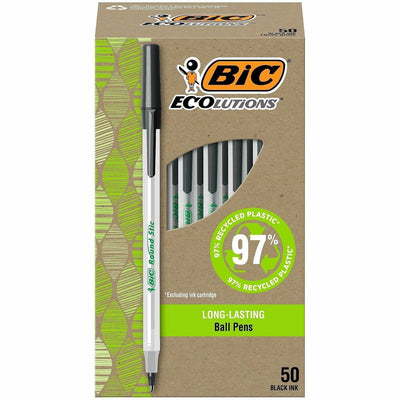 BIC Ecolutions Round Stic Ball Point Pen, 50 / Box, BICGSME509BK