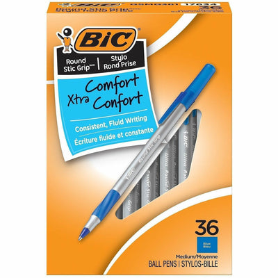 BIC Round Stic Grip Ballpoint Pen, 36 / Box, BICGSMG361BE
