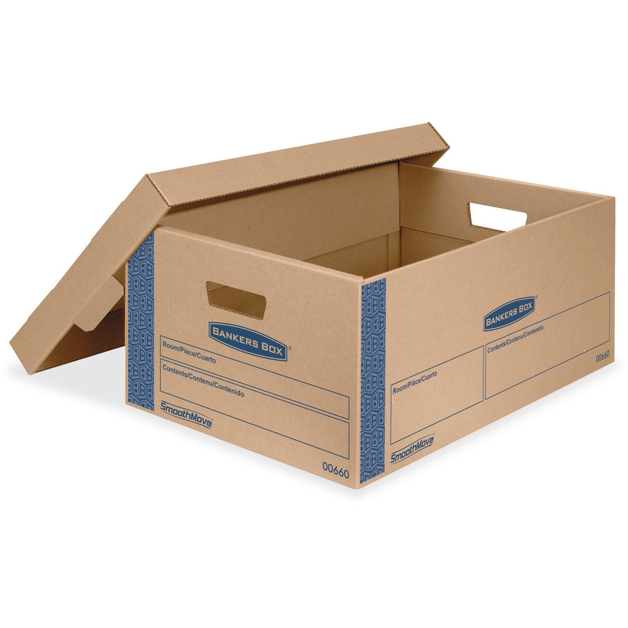 Bankers Box SmoothMove Moving Boxes, 15.9" x 10.3", Blue, Corrugated, 8 / Carton, FEL0066001