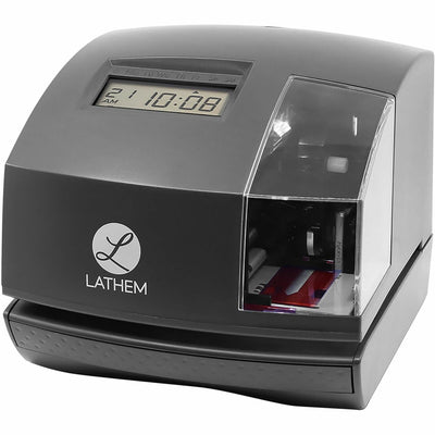Lathem 1600E Tru-Align Atomic Time Clock, 6.3" x 5.7", Charcoal Gray, LTH1600E