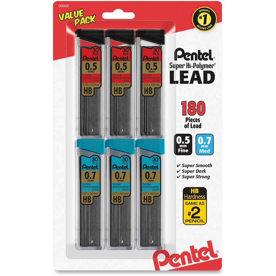 Pentel Super Hi-Polymer Lead Refills Value Pack, 0.7 mm, Break Resistant, 1 / Pack, PENC257BPHB6