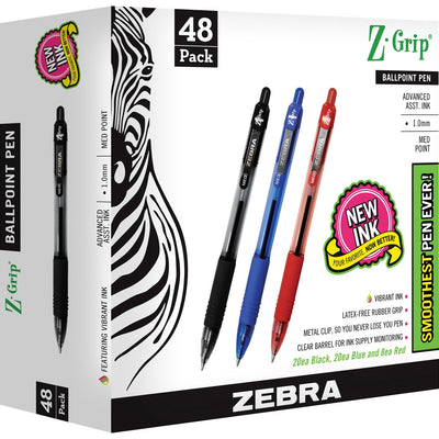 Zebra Z-Grip Retractable Ballpoint Pens, 48 / Pack, ZEB22048
