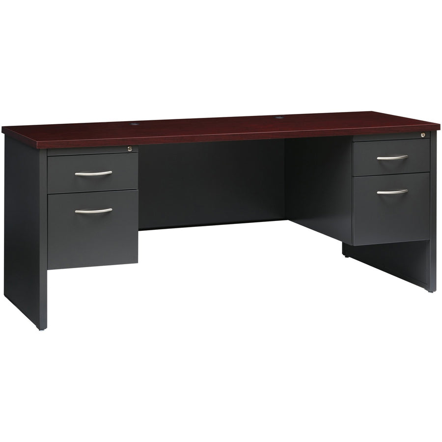Lorell Fortress Modular Series Double-pedestal Credenza, 1.1" Thickness - Top, Steel, Adjustable Glide, LLR79158