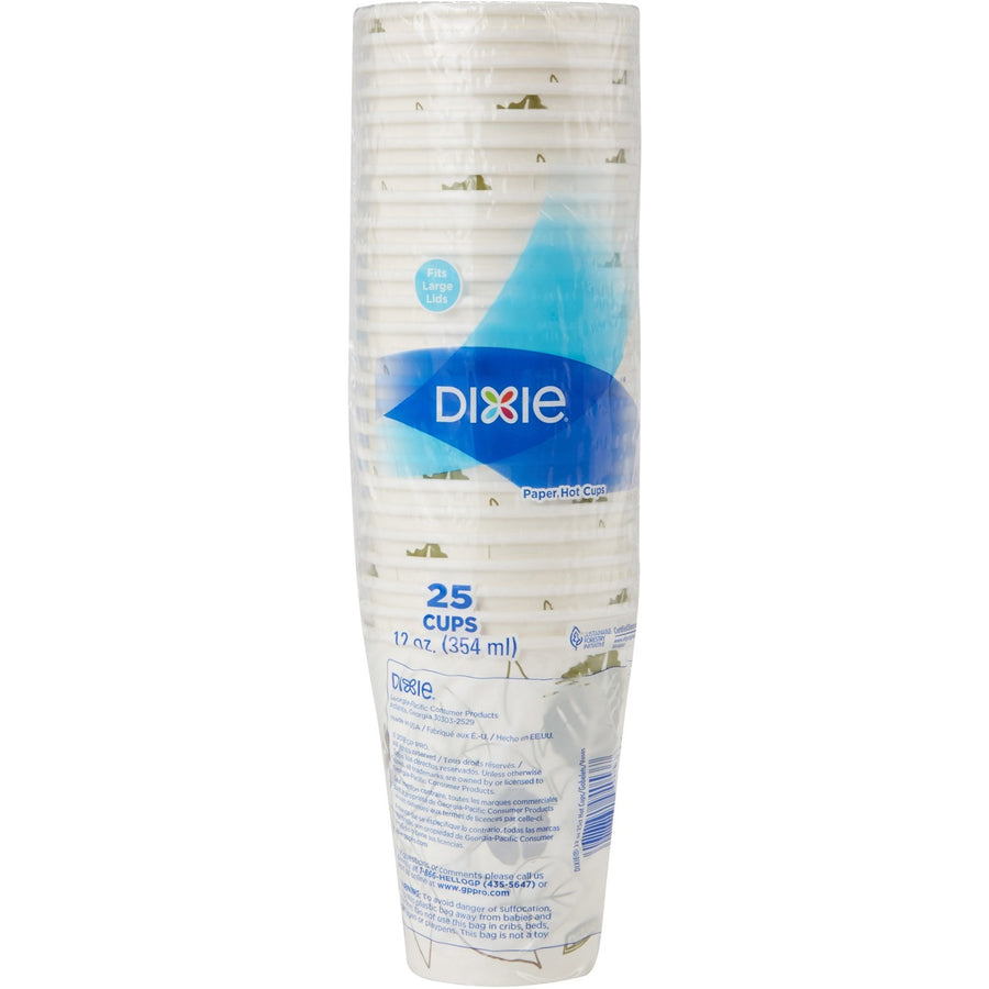 Dixie Pathways 12 oz Paper Hot Cups By GP Pro, 14.7" x 13.1", White, 12 fl oz, Split Resistant, 25 / Pack, DXE2342WS