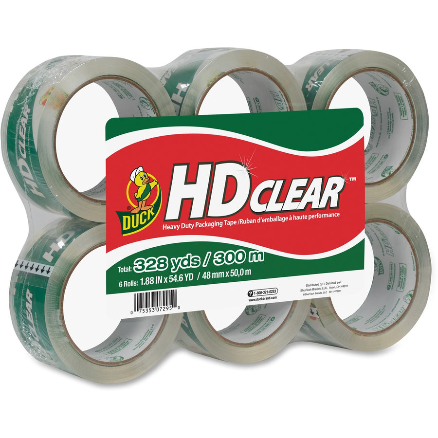 Duck Packaging Tape, Clear, Acrylic, 1.88", 54.60 yd, Non-yellowing, 6 / Pack, DUC441962