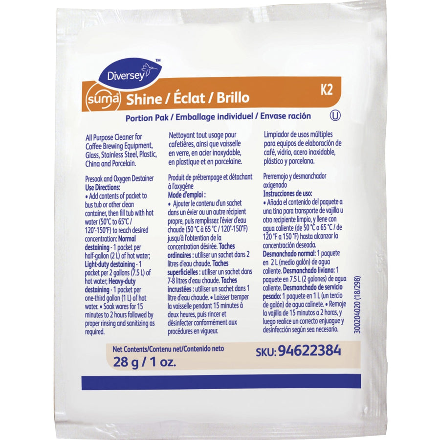 Diversey Suma Shine Portion Pak, White, Fragrance-free, 100 / Carton, DVO94622384