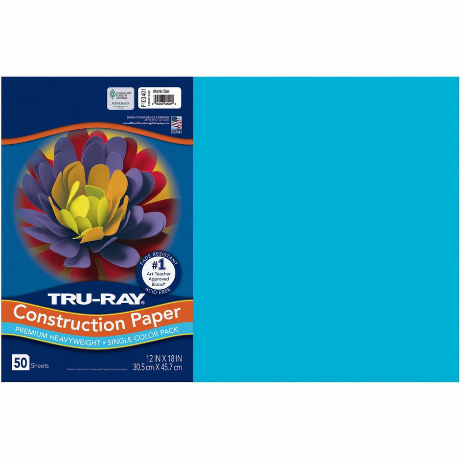 Tru-Ray Construction Paper, Atomic Blue, Sulphite, Recyclable, 1 / Pack, PAC103401